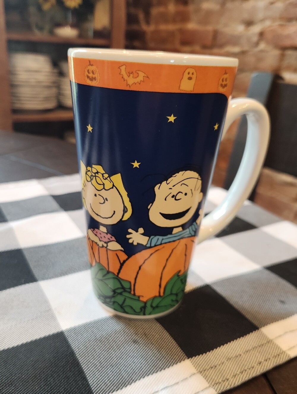 Vintage, Large Gibson Peanuts Halloween Latte Mug with Pumpkins and Stars